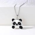 wholesale 925 Sterling Silver Black Enamel Panda Charm Pendant Necklace for Women Girls  36 Chain Length-0-2