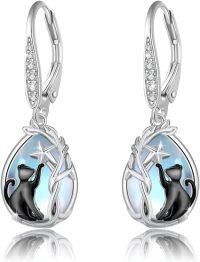 wholesale 925 Sterling Silver Cat Moonstone Star Drop Dangle Leverback Earrings for Women Girls-12-Cat Moonstone