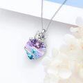 wholesale 925 Sterling Silver Purple Crystal Heart Cat Pendant Necklace s for Women-0-3