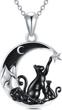 wholesale Sterling Silver Gothic Jewelry Bat Cat Wolf Dragon Owl Fox Spider Sun Pendant-Cat-2
