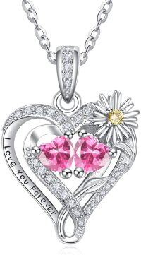 wholesale  Sterling Silver Daisy Heart Birthstone Necklace for Women -10-10-Oct-Oct