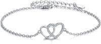 wholesale 925 Sterling Silver Heart Interlock Adjustable Bracelet s for Women and Girls-01-Double Heart Bracelets
