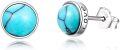 wholesale 925 Sterling Silver Natural Turquoise Round Stud Earrings for Women - Hypoallergenic  (Love)-0-0
