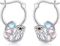 wholesale 925 Sterling Silver Sloth Hoop Earrings with Moonstone and Pink Enamel Accents for Women Girls s-Otter-Otter