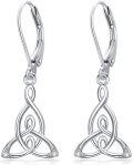 wholesale 925 Sterling Silver Celtic Knot Drop Earrings with Leverback Hooks for Women-0-0