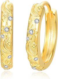 wholesale 925 Sterling Silver Cubic Zirconia Sun Moon Stars Huggie Hoop Earrings for Women, Elegant Celestial Jewelry Gift for Mom Grandma Daughter, 15mm-gold