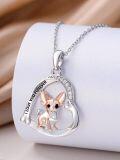wholesale 925 Sterling Silver I Love You Forever Chihuahua Heart Pendant Necklace for Women Girls Gifts-0-3