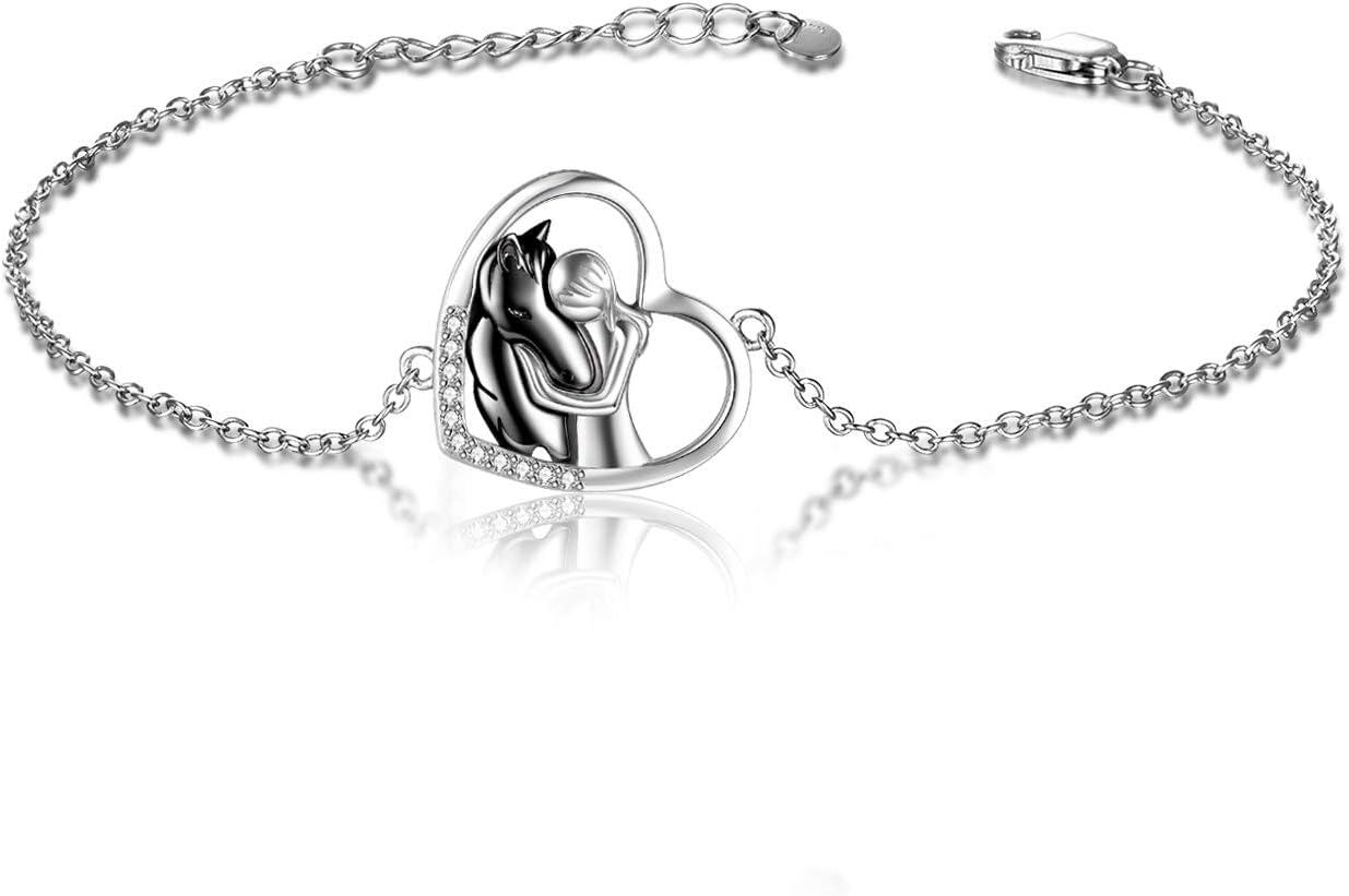  Sterling Silver Stone Horse Adjustable Bracelet for Women -0-1