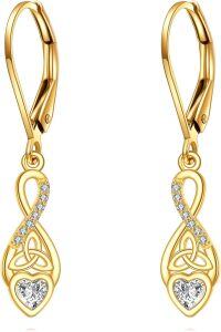 wholesale 14K Gold Infinity & Heart Shape Diamond Drop Earrings with Celtic Knot Design-2-Celtic Knot Moissanite Earrings