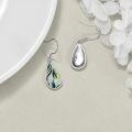 wholesale 925 Sterling Silver Teardrop Green Leaves & Blue Lotus Drop Earrings with Cubic Zirconia Accents-0-4