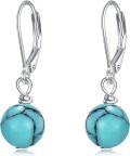 wholesale 925 Sterling Silver Turquoise Round Ball Drop Dangle Leverback Earrings for Women-0-0