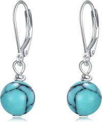 wholesale 925 Sterling Silver Turquoise Round Ball Drop Dangle Leverback Earrings for Women-Turquoise
