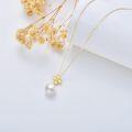 wholesale 14K Gold Flower Diamond & White Freshwater Pearl Pendant Necklace for Women-0-3