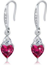 wholesale 925 Sterling Silver CZ Heart Drop Birthstone Earrings for Women Girls Gifts-July 7