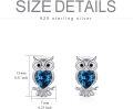 wholesale 925 Sterling Silver Owl Stud Earrings with Blue Austrian Crystals-0-3