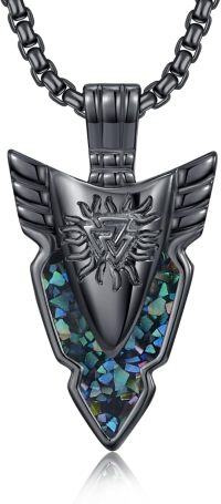 wholesale 925 Sterling Silver Viking Arrowhead Pendant with Mosaic Stone - Nordic Style Necklaces for Men & Women-Arrowhead-Abalone Shell
