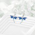 wholesale 925 Sterling Silver Blue Enamel Dragonfly Drop Earrings for Women Girls  4cm Long-0-2