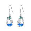 TOUPOP Sterling Silver Blue Opal Ocean Wave Teardrop Earrings-0-0