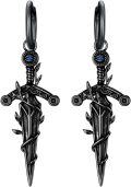 wholesale 925 Sterling Silver Gothic Dagger Cross Pendant Blackened  Eye Charm Hoops 2 Long-0-0