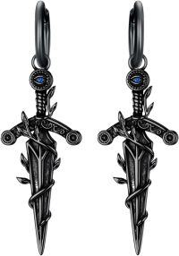 wholesale 925 Sterling Silver Gothic Dagger Cross Pendant Blackened  Eye Charm Hoops 2 Long-Black Dagger Eye Earrings