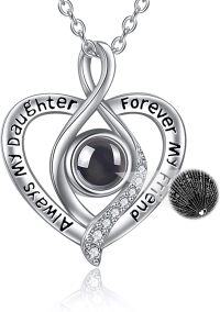 wholesale 925 Sterling Silver Black Onyx I Love You Projection Heart Pendant Necklace-To My Daughter Necklace