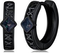 wholesale 925 Sterling Silver Black Opal Viking Celtic Cross Huggie Hoop Earrings 15mm for Women Men Gifts-Viking-Abalone