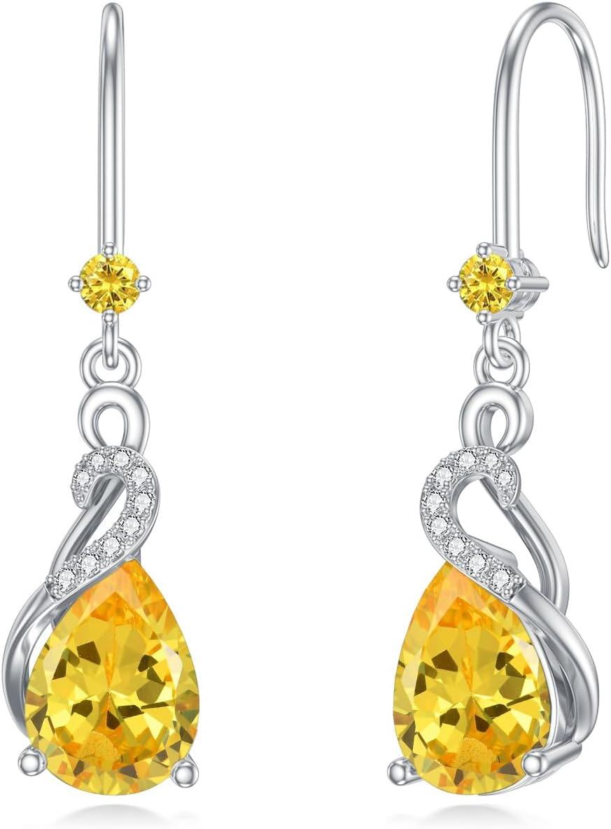 wholesale Sterling Silver Citrine Teardrop Dangle Earrings, November Birthstone Jewelry for Women, 22x8mm Gift for Mom, Wedding, Party-0-0