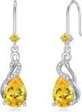 wholesale Sterling Silver Citrine Teardrop Dangle Earrings, November Birthstone Jewelry for Women, 22x8mm Gift for Mom, Wedding, Party-0-0