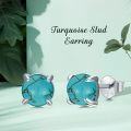 wholesale Sterling Silver Real Turquoise 6mm 12mm Round Stud Earrings-0-4