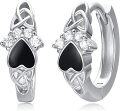 wholesale 925 Sterling Silver Heart-Shaped Black Enamel and Cubic Zirconia Huggie Hoop Earrings for Women Girls-0-0