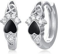 wholesale 925 Sterling Silver Heart-Shaped Black Enamel and Cubic Zirconia Huggie Hoop Earrings for Women Girls-paw print-paw print