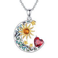 wholesale 925 Sterling Silver Crescent Moon Pendant Necklace Wholesale With Heart And Sun Design-Sun Moon Star-Jul.