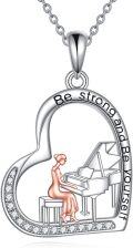 wholesale 925 Sterling Silver Piano Necklace with Heart-Shaped Border for Music Lovers - Elegant Gift for Her, Adjustable Chain, Lead & Nickel-Free-0-0
