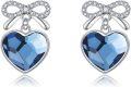 wholesale 925 Sterling Silver Blue Heart CZ Bow Stud Dangle Earrings for Women-0-0