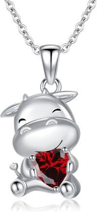 wholesale Sterling Silver 12 Month Birthstones Animals Necklace for Women Daughter (Axolotl Cow Pig Cat) Birthday Christmas Graduation Gift-02-01-Cow-Jan.-02-01-Cow-Jan.