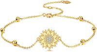 wholesale 14K Gold Sunflower Bracelet with Cubic Zirconia - Gift for Her-Sunflower Bracelet - Bead