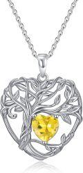 wholesale TOUPOP Irish Celtic Tree Of Life Necklace Sterling Silver Citrine November Birthstone Pendant Necklace Heart Tree Jewelry Birthday Christmas Gifts For Women Wife Girlfriend -0-0