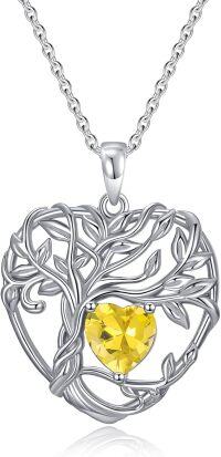 wholesale TOUPOP Irish Celtic Tree Of Life Necklace Sterling Silver Citrine November Birthstone Pendant Necklace Heart Tree Jewelry Birthday Christmas Gifts For Women Wife Girlfriend -undefined