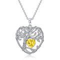 TOUPOP Sterling Silver Citrine Irish Celtic Tree Of Life Pendant Necklace-0-0
