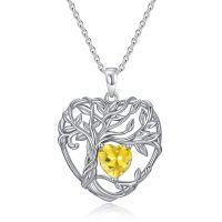 TOUPOP Sterling Silver Citrine Irish Celtic Tree Of Life Pendant Necklace-undefined