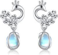 wholesale 925 Sterling Silver Moonstone Peacock Drop Earrings for Women-peacock moonstone