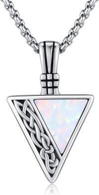 wholesale Sterling Silver Celtic Tiger Eye Necklace for Men Triangle Viking Pendant-White Opal
