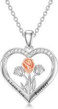 wholesale 925 Sterling Silver Heart-Shaped Flower Pendant Necklace with Engraved I Love You Forever - Romantic Gifts for Women-0-0