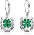 wholesale 925 Sterling Silver Shamrock Horseshoe Celtic Knot Leverback Drop Earrings-0-0