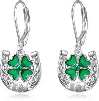 wholesale 925 Sterling Silver Shamrock Horseshoe Celtic Knot Leverback Drop Earrings-19-Celtic Horseshoe Clover