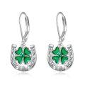 wholesale 925 Sterling Silver Shamrock Horseshoe Celtic Knot Leverback Drop Earrings-0-0
