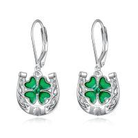 wholesale 925 Sterling Silver Shamrock Horseshoe Celtic Knot Leverback Drop Earrings-19-Celtic Horseshoe Clover