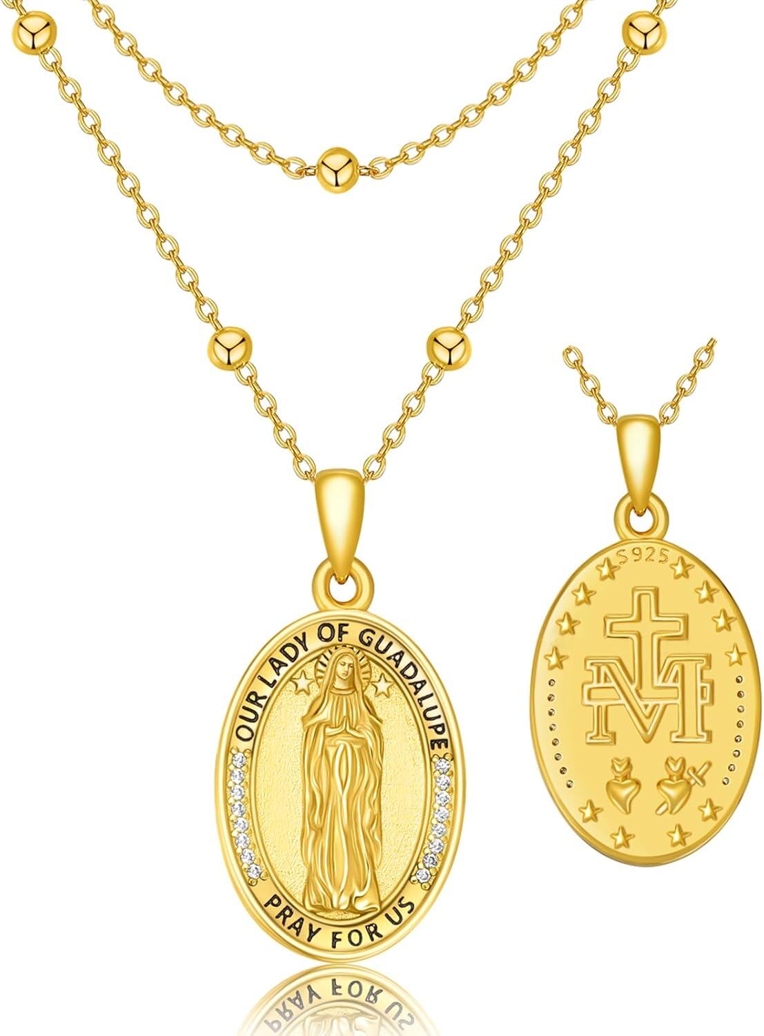 Sterling Silver Our Lady of Guadalupe Virgin Mary Medal Pendant Necklace-0-0