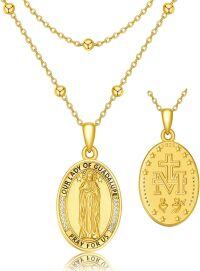 wholesale 925 Sterling Silver Our Lady of Guadalupe Virgin Mary Medal Pendant Necklace-Gold
