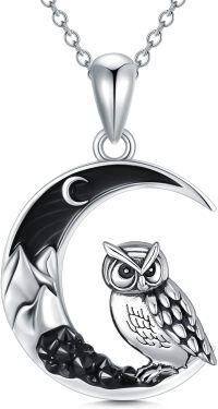 wholesale 925 Sterling Silver Moon & Owl Pendant Necklace for Women Girls Gifts Jewelry Accessories 45cm Chain Length-Owl